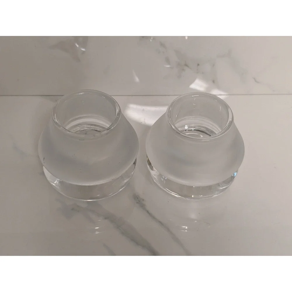 Crate and Barrel Luna Votive Candle‎ Holder Set 2 Frosted Clear Glass 488-062